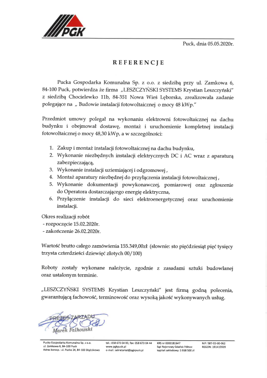 Referencje Pucka Gospodarka Komunalna